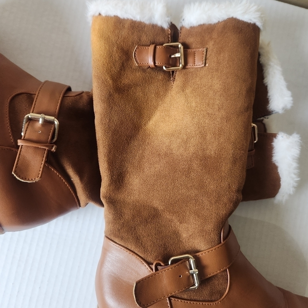 Rampage girls Lace Up brown Micro Suede Faux Fur girls Boots size 4 - Picture 14 of 15